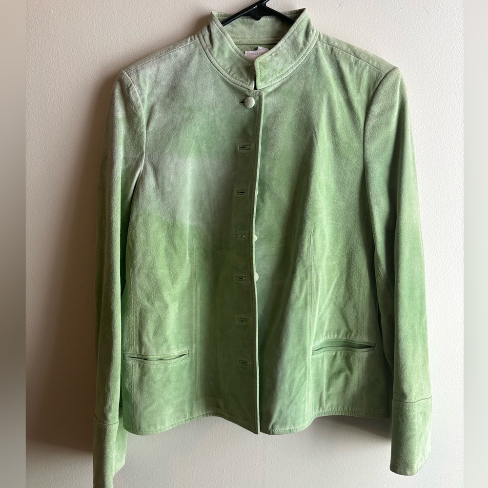 Charter Club Green Leather Button Down Jacket